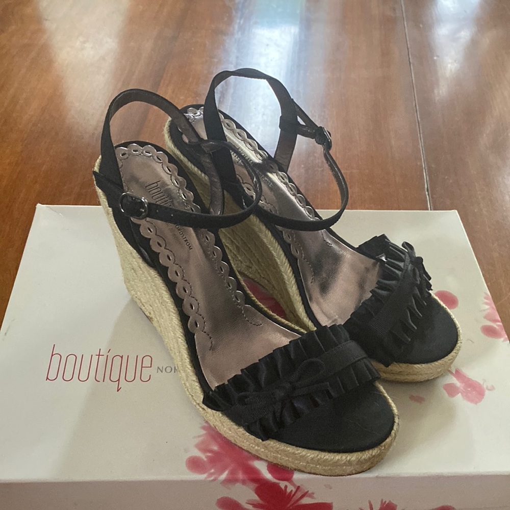 6.5 black satin wedge